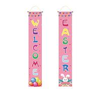 Platos Nochevieja PCS Happy Easter Porch Banner Bunny Egg Rabbit Party Letrero de puerta delantera Colgante de pared Decoraciones de primavera y suministros para el Oficina Accesorios (Pink, One Size)