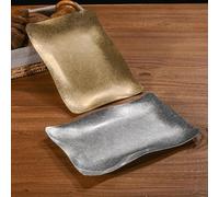 Platos ondulados rectangulares de acero inoxidable para servir postres vintage, bandejas comerciales para aperitivos, aptos para microondas, 27 x 18,3 x 2 cm (24 x 17 cm, plateado)