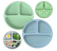 Platos para bebé con succión, paquete de 2 platos de silicona con ventosa para bebés y niños pequeños, placa dividida con succión deslizante, adecuada para sillas altas, bandeja y mesas, portátiles,