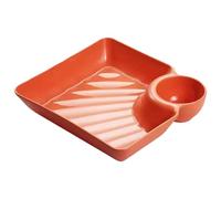 Platos para servir con platillo de inmersión, cuadrado dividido para patatas fritas y bandeja de inmersión para sushi, aperitivos, postres y bufé, charcutería familiar, plato reutilizable (rojo)