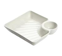 Platos para servir con platillo de inmersión, cuadrado dividido para patatas fritas y bandeja de inmersión para sushi, aperitivos, postres y bufé, charcutería familiar, plato reutilizable (blanco)