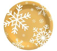 Platos Redondo Postre Cartón de 18 cm - Vajilla Navidad con temática de Copo de Nieve oro - Pack 8 uds - Navidad (Plato Oro)