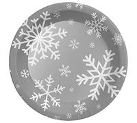 Platos Redondo Postre Cartón de 18 cm - Vajilla Navidad con temática de copo de nieve plata - Pack 8 uds - Navidad (Plato Postre Plata)