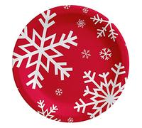Platos Redondo Postre Cartón de 18 cm - Vajilla Navidad con temática de copo de nieve rojo - Pack 8 uds - Navidad (Plato Postre Rojo)