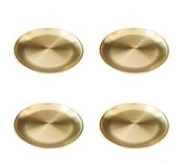 Platos redondos de acero inoxidable, paquete de 4 para picnic, barbacoa al aire libre, camping, viajes, caravana, hogar, cafetería, uso de metal resistente a la corrosión 304 (dorado, 20 cm)
