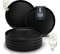 Platos Vajilla Negros Mate 6 Unidades Manhattan - Juego de Vajillas Completas para 6 Personas, de Gres Premium, Aptos Lavavajillas y Microondas - Elegantes Platos Negros - Set de Vajilla Black Line