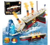 PLAXSOON Juego de construcción Titanic 2 en 1 con luces, 1935 piezas, kit de bloques de construcción mini de barco Titanic con soporte de exhibición de glaciar, modelo de barco de decoración del hogar
