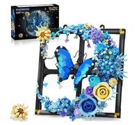 PLAXSOON Juego de juguetes de construcción de flores con luz, bloques de construcción de flores, arte de pared, bloques de sujeción con mariposa, colección botánica, bloques de construcción