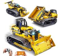 PLAXSOON Technic Vehículo de Construcción Teledirigido Juego de Construcción con Batería Recargable, 3-en-1 RC STEM Technic Bulldozer Camión Volquete Bloques de Construcción 452 Piezas, Regalo para