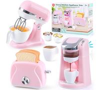 PLAY Accesorios Cocina Juguetes con Cafetera, Batidora, Tostadora con Luces y Sonidos Realistas, Set de Utensilios Cocina Juguete para Niños 3+ Años - Rosa