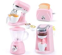 PLAY Accesorios Cocina Juguetes, Set de Utensilios Cocina Juguete con Cafetera Juguete, Batidora, Licuadora y Tostadora con Luces y Sonidos Realistas, Set Cocina Juguete para Niños 3+ (Rosa)