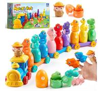 Play-Act Juguetes de aprendizaje para niños de 1, 2 y 3 años, contar, combinar y clasificar, tren de dinosaurios Montessori que incluye 9 dinosaurios, regalo de cumpleaños para niños y niñas