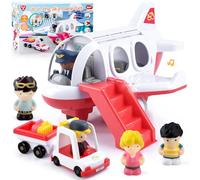 PLAY Avión de Juguete para Niños 1-3 Años - Set de Aviones Viaje con Maletero, Muñecos, Sonidos Realistas y Luces - Avión Infantil para Niñas y Niños - Regalo Cumpleaños/Navidad (Rojo)