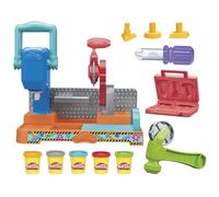 Play-Doh Banco de Herramientas Set de Manualidades con Plastilina con Sellos, Herramientas de Juguete y 5 Botes de Colores Diferentes, Niños y Niñas de 3 Años o Más
