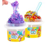 Play-Doh ICY - Paquete de 2 aromas de cereza arcoris y frambuesa azul tie-dye. Incluye miniesptula y divertidos ingredientes adicionales. Jugue