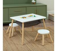 Play Platoon Mesa de actividades 2 en 1 para niños, mesa con sillas, mesa sensorial de madera, juego de mesa y silla para niños con almacenamiento, mesa de construcción con parte superior reversible