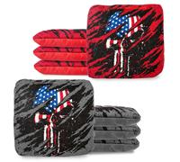 Play Platoon Tournament Series Cornhole Bags - Pro Style Dual Sided Slick and Sticky Side Bags - Set of 8 - Designed in USA - 4 Red & 4 Gray American