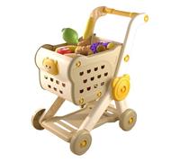 Play Shopping Cart Set, Pretend Grocery Toy with Fake Food Accessories, Educational Push Walker, Sturdy Interactive Design, Made of Excellent Abs Material, 10.63x15.75x19.69in