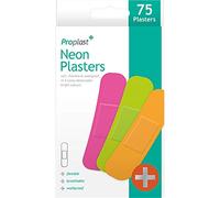 Play-tec - Yeso de neón, suave, flexible e impermeable, en 3 colores brillantes fácilmente detectables, fuerte parte trasera adhesiva, almohadilla de gasa antiadherente, protege la herida y libre de suciedad, paquete de 75
