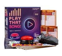 Play That Song! New Music Party Game - Juego de 500 tarjetas de reproducción, 3000 preguntas - Juego de concursos musicales con aplicación, código QR y zumbador - Cheerful Hitstar Party Games for