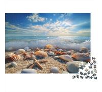 Playa con Conchas Vista del océano al Amanecer Puzzle de 1000 Piezas Papel Puzzle para Adultos Puzzle para Toda la Familia Relajación Decoración Regalo 70x50cm/1000pcs