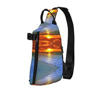 Playa con puesta de sol, mochila cruzada, bolsa de hombro para hombres y mujeres, para caminar al aire libre, viajes, Negro -, Talla única