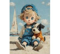 Playa De Chicos Y Perros Diamond Painting Adultos Kits, 5D Taladro Redondo Diamantes Painting Niños Pintura, Diamant Art Bordado Punto Cruz Cuadros, Art Mosaico Decoración Pared Del 50x70cm hJ8-709