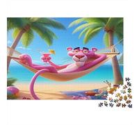 Playa de la Pantera Rosa Puzzle 1000 Piezas Papel Reciclado para Adultos Puzzle para Adultos Juego Familiar Divertido Juego Educativo con desafío Excelente Idea de Regalo 38x26cm/1000pcs