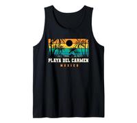 Playa del Carmen México Retro Atardecer Palmera Playa Vibes Camiseta sin Mangas