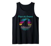 Playa del Carmen México Tiburón Atardecer Retro Vacaciones en la Playa Camiseta sin Mangas
