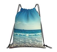 Playa Del Mar Azul Océano Hombres Mujer Mochila De Cuerdas Casual Cordón Bolsa Ajustable Mochila Con Cordón Para Deporte Escolar Deportivo