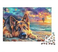 Playa del Pastor alemán 1000 Pieces Premium Cardstock Arte escénico del Atardecer Jigsaw Puzzle for Adults Creativity Training Wall Decor Ideal Gift for Women Men Family 38x26cm/1000pcs