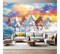 Playa Fotomurales 450x315 cm Animales Un grupo de caballos Papel pintado tejido no tejido Decoración de Pared decorativos Murales Bar Dormitorio Fondo de Pared