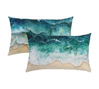 Playa Fundas Cojines 40x60 Lino Juego de 2, Lujosas Funda Cojin Azul Súper Suaves y Cómodas, Funda de Almohada con Cremallera Oculta, Fácil Cuidado, Adecuado para Sofá, Cama, Silla o Jardín S-362