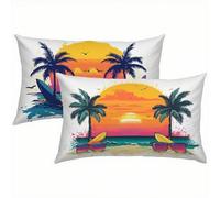 Playa Fundas Cojines 40x60 Terciopelo Juego de 2, Lujosas Funda Cojin Verano Súper Suaves y Cómodas, Funda de Almohada con Cremallera Oculta, Durable y Fácil Cuidado, Adecuado para Sofá, Cama S1-972