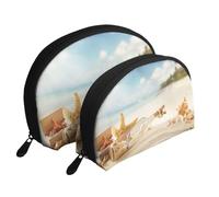 Playa Junto al mar, Bolsa de Maquillaje de Concha, Monedero pequeño para Mujer, Bolsa de artículos de tocador, Bolsa de cosméticos, 2 Piezas