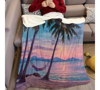 Playa Manta Infantil 150 x 200 cm Estampado Árbol de Coco con Delfines al Atardecer, Felpa Ligera y cálida, Manta súper Suave para Cama, Dormitorio o sofá, Regalo para niños y niñas