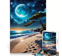 Playa Nocturna con Luna Llena Rompecabezas para Adolescentes de 1000 Piezas Juego Inteligente, Relajante, con patrón de Montaje Un Regalo Encantador (38x52cm)