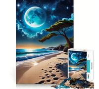 Playa Nocturna con Luna Llena Rompecabezas para Adolescentes de 1000 Piezas Juego Inteligente, Relajante, con patrón de Montaje Un Regalo Encantador (38x52cm)