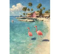 Playa Pintar por Numeros Adultos, Flamingos Pintar por Numeros Niños, DIY Cuadros Manualidades Adultos, Paint by Numbers Adult Kits con Pinceles y Pinturas Acrílicas, Decoracion Otoño 100x135cm 1-7521