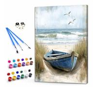 Playa Pintar por Numeros Niños, Pintar por Numeros Adultos Bote Paint by Numbers Principiantes, Manualidades Niños 10 Años DIY Kit de Pintura al Óleo de Lienzo Decoracion 20x30cm Sin Marco Y3-917