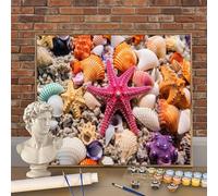 Playa Pintura por Numeros para Adultos y Niños con Kit Completo, DIY Estrella De Mar Pintura por Números 45x60cm (Enrollado Sin Arrugas), 3 Pinceles y Pinturas Acrílicas- Decoración Regalo W-O830