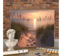 Playa Pintura por Numeros para Adultos y Niños con Kit Completo, DIY Pequeño Camino Pintura por Números 45x60cm (Enrollado Sin Arrugas), 3 Pinceles y Pinturas Acrílicas- Decoración Regalo W-O798