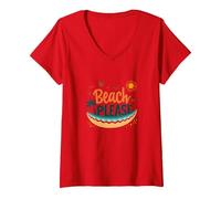 Playa por Favor: Tropical Summer Vibes Graphic, Hawaianos Camiseta Cuello V, Mujer, Rojo, XXL