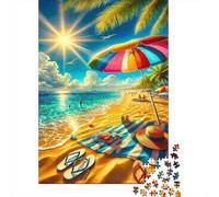 Playa Soleada Rompecabezas Vacaciones de Verano 1000 Piezas Papel Reciclado Regalo Hombre Mujer Actividad Hogar 38x26cm/1000pcs