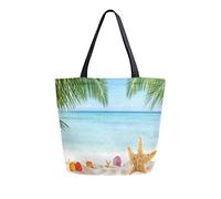 Playa tropical con varias conchas en arena Bolsa de lona Bolsa de transporte Bolsa de hombro para compras Bolsa de viaje Bolsas de comestibles reutilizables