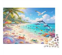 Playa Tropical Salto de Delfines Puzzle de 1000 Piezas Papel para Adultos Relajante Decoración Hogar Regalo Familiar 52x38cm/1000pcs