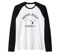 Playa Waikiki, Honolulú, Hawái, islas hawaianas antiguas Camiseta Manga Raglan