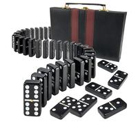 Playbees Jumbo Double Six Domininos Set - 28 Black Classic Tiles in Faux Leather Case - Fun Toy educativo para nios Kit de aula para nios Kit de fi