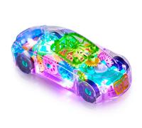 Playbees Light -Up Transparent Sensory Car Toy for Kids - 1 Pack - Bump and Go Colorful Moving Gears Music Effects - Fun Toy educativo - Gran idea de